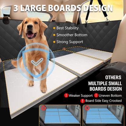 Back Seat Extender for Dogs-Large Space, Dog Car Seat Cover Hard Bottom Holds 400Lbs, Sturdy Backseat Extender for Dogs, Waterproof Dog Hammock for Car Dog Car Bed for Car, SUV, Truck Black.