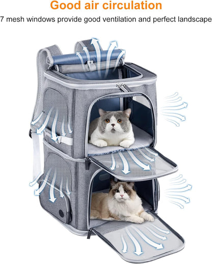 Double Cat Carrier for 2 Cats,Dog Backpack Carrier for Medium Dogs,Double Compartment Pet Carrier Backpack for Dual Pets,For Outdoor Traveling/Stroll and Picnic