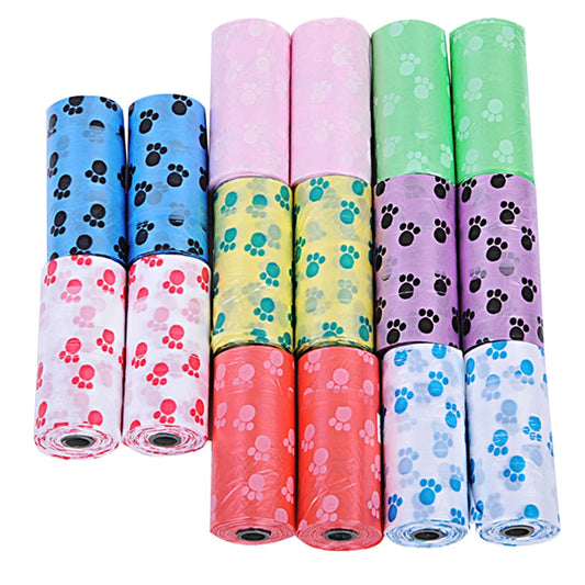Hot Sale 1/10Roll Degradable Pet Dog Waste Poop Bag with Printing Doggy Bag for Cat Dog Color Random Delivery.