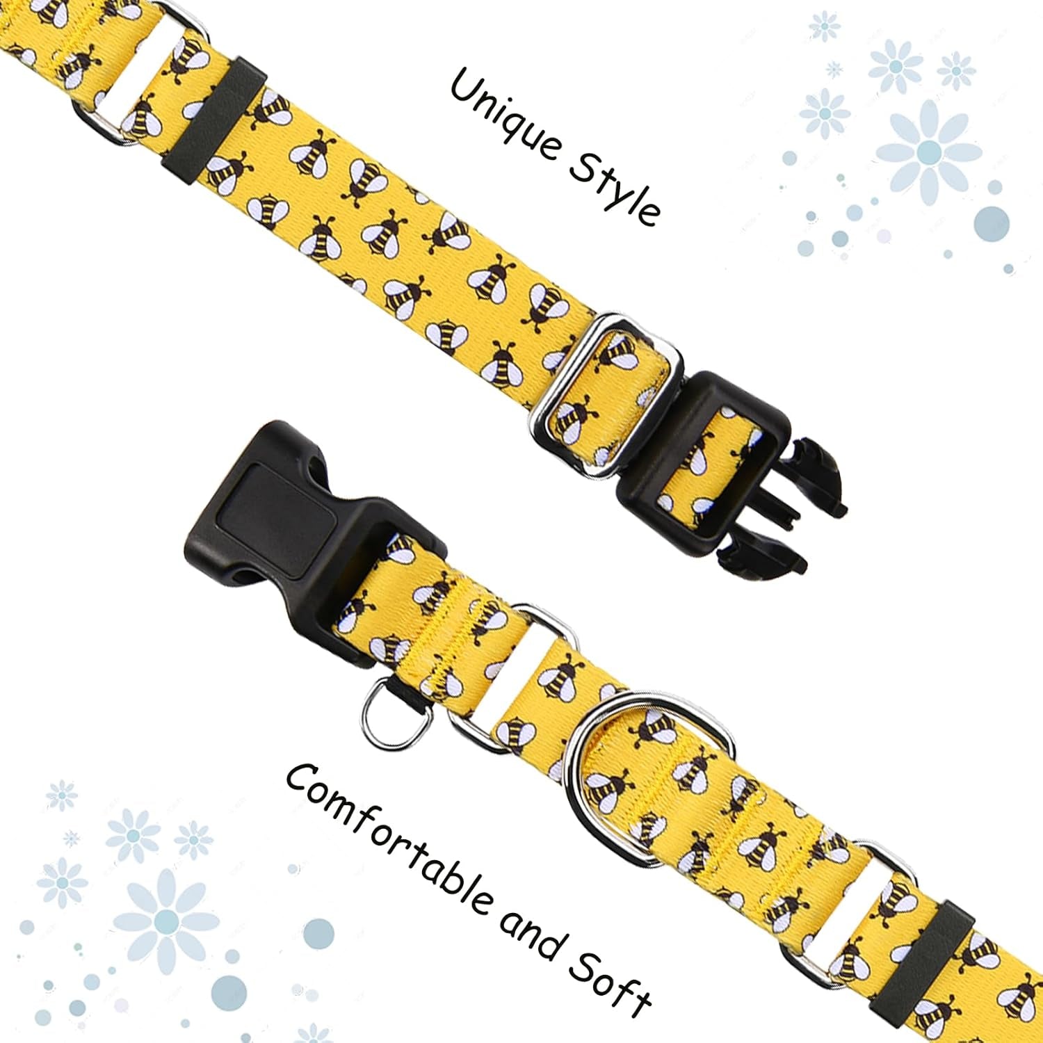 Martingale Dog Collar with Buckle Yellow Bee Dog Collar Adjustable Cute Design Patterns (Bee, Large)