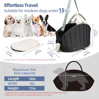 Dog Carrier for Medium Dogs, Travel Purse for Dogs up to 15 Lbs with Poop Bag Holder, Dog Collar Clip, Double-Sided Pad, Adjustable Leash, Waterproof Washable Bag, Monet Grey
