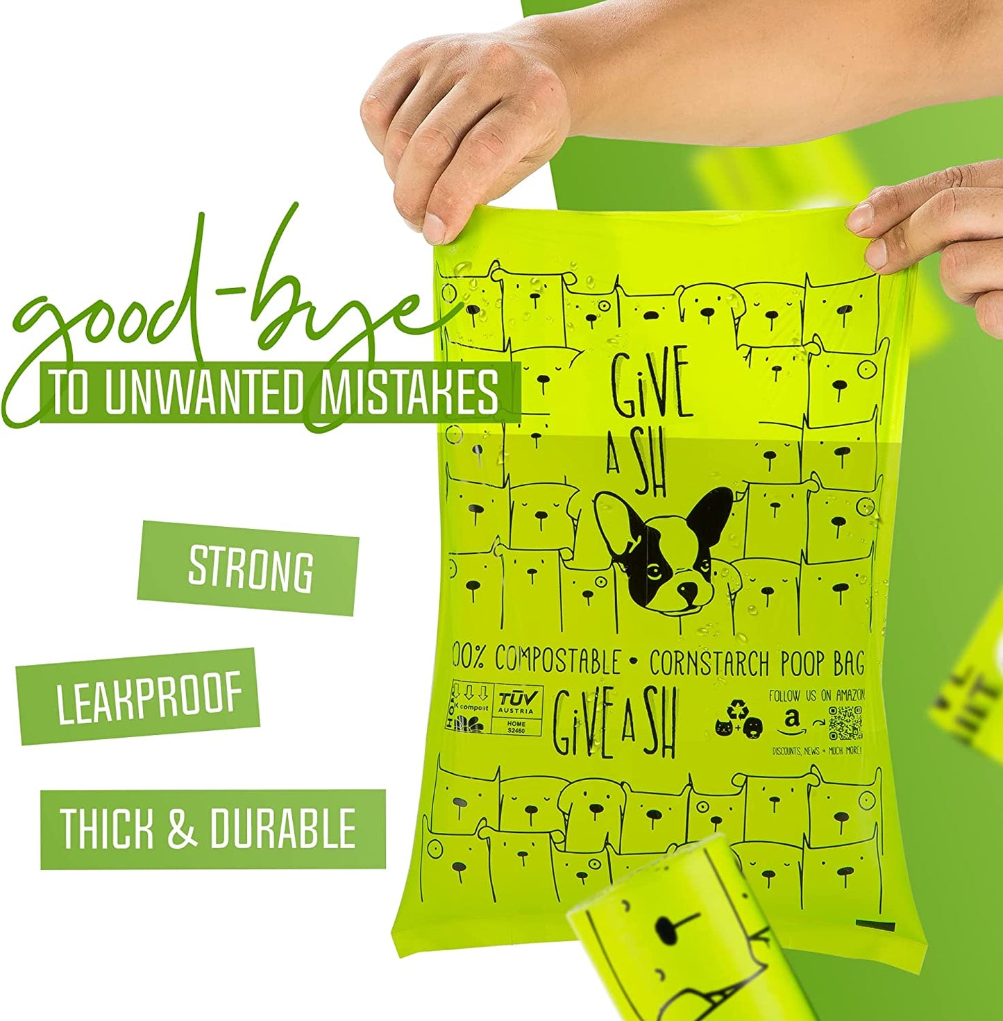 Certified Home Compostable Dog Poop Bags - 240 Pack (16 Rolls) - TUV OK HOME COMPOST Certified - Thick + Leakproof - 10% to Charity - Biodegradable Poop Bags for Dogs and Pet Waste - Doggie Supplies.