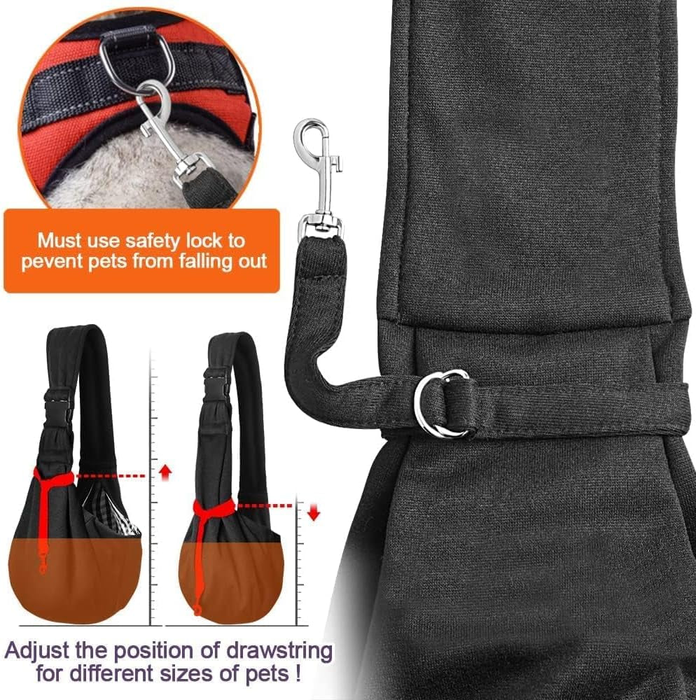 Small Dog Sling Carrier - Zipper Pocket & Adjustable Strap - for 3-10 Lbs Pets(Black)