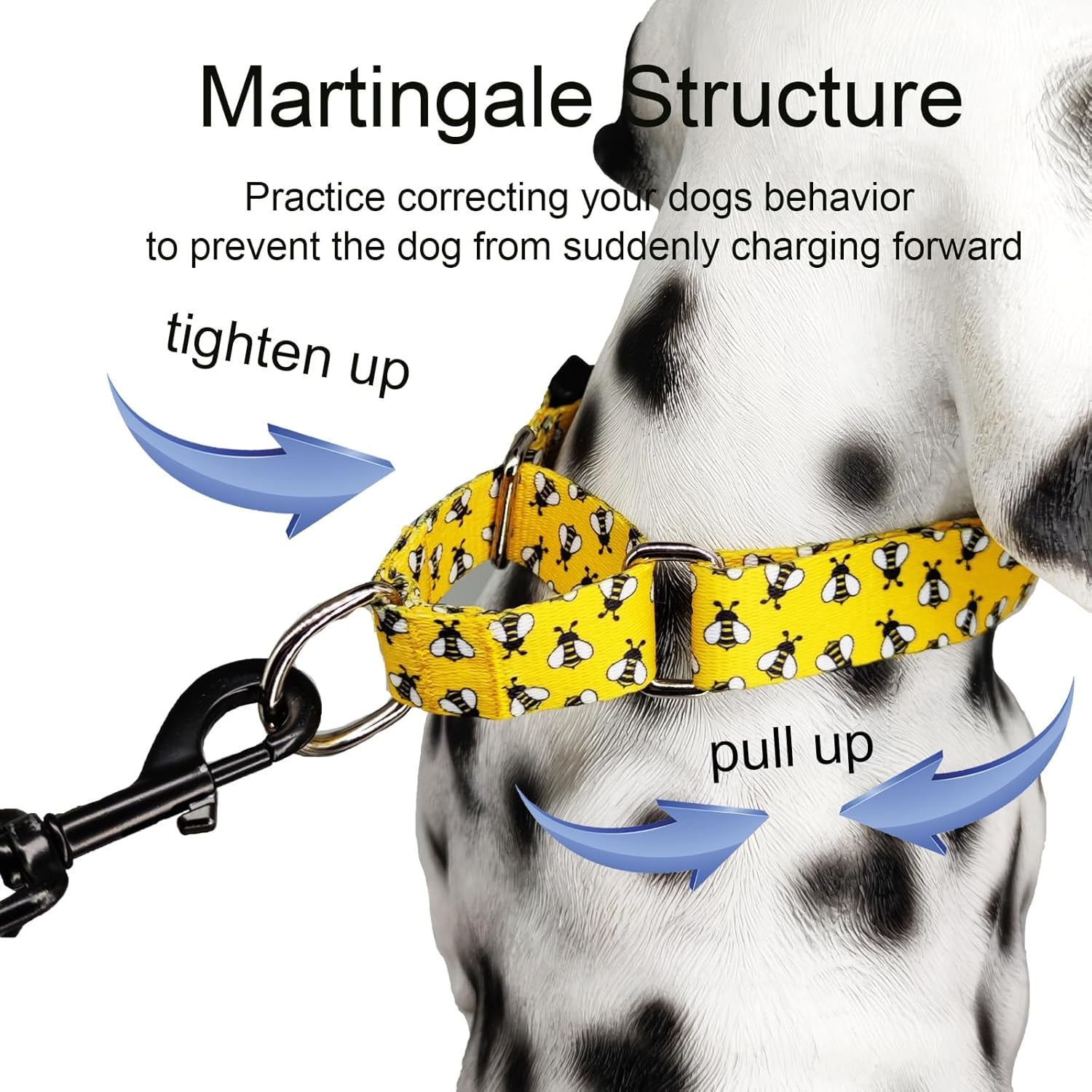 Martingale Dog Collar with Buckle Yellow Bee Dog Collar Adjustable Cute Design Patterns (Bee, Large)