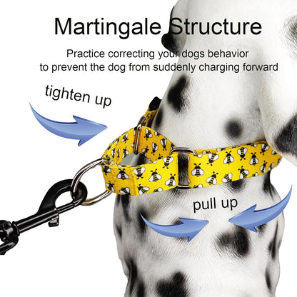 Martingale Dog Collar with Buckle Yellow Bee Dog Collar Adjustable Cute Design Patterns (Bee, Large)