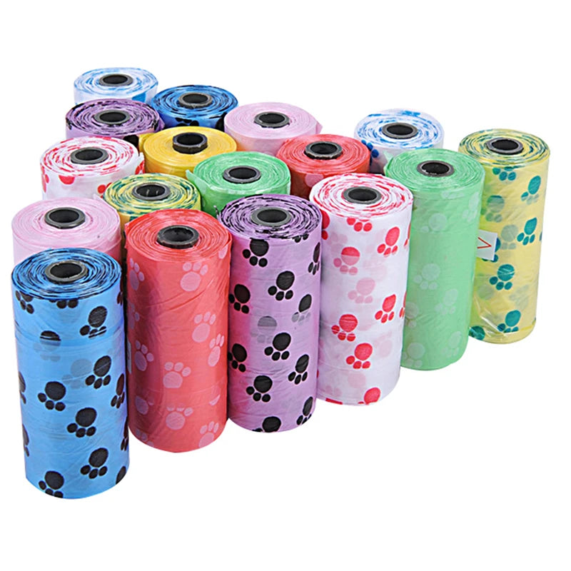 Hot Sale 1/10Roll Degradable Pet Dog Waste Poop Bag with Printing Doggy Bag for Cat Dog Color Random Delivery.
