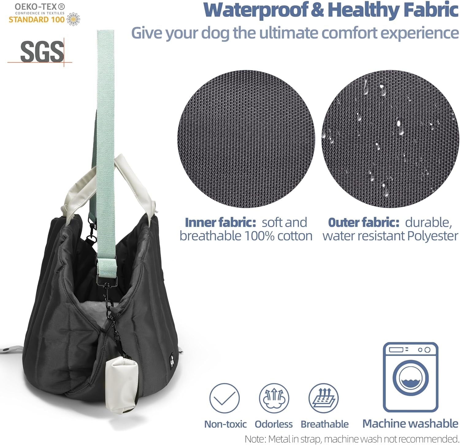 Dog Carrier for Medium Dogs, Travel Purse for Dogs up to 15 Lbs with Poop Bag Holder, Dog Collar Clip, Double-Sided Pad, Adjustable Leash, Waterproof Washable Bag, Monet Grey