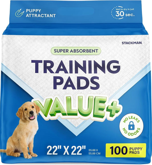 Pee Pads for Dog & Puppy Training [100-COUNT] Pet Potty Pads for Small Dogs 22" X 22" Leak-Proof Design - Quick-Dry Surface - Heavy Duty Absorbent Disposable Wee Pad - Dog & Puppy Products Bulk Pack.