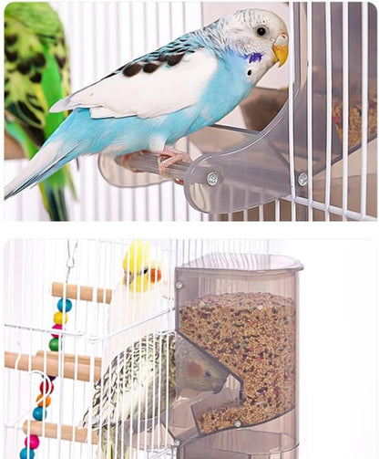 Automatic Bird Feeder No-Mess Bird Feeder Parrot Feeder Cage Accessories for Budgerigar Canary Lovebord Finch Parakeet