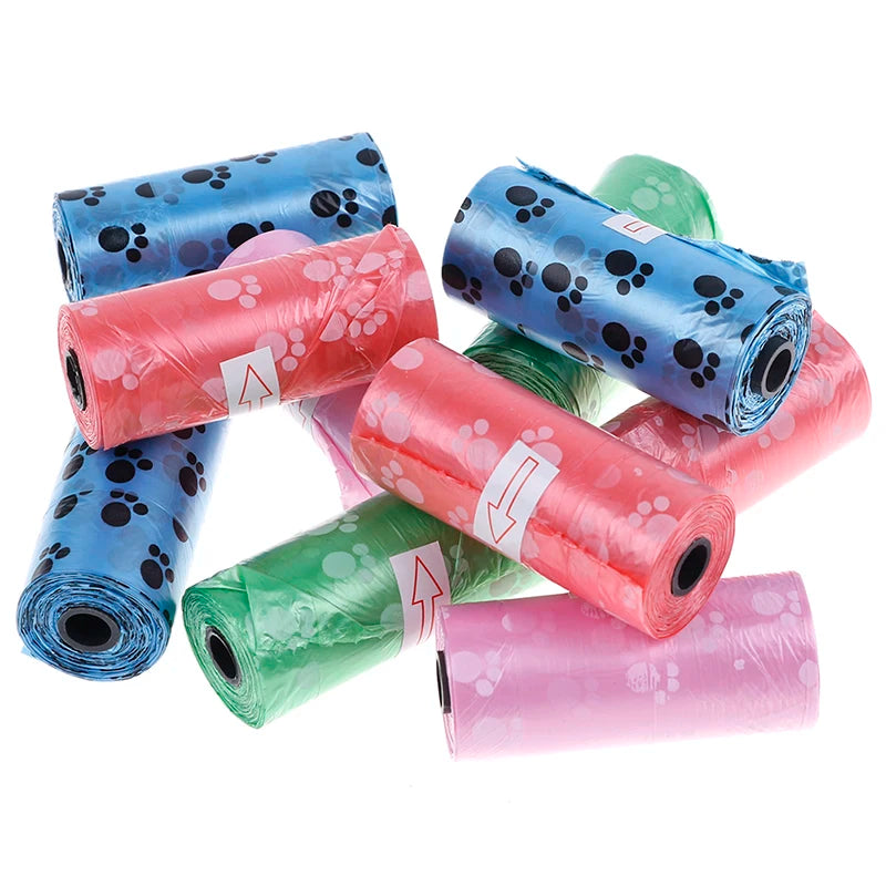 Hot Sale 1/10Roll Degradable Pet Dog Waste Poop Bag with Printing Doggy Bag for Cat Dog Color Random Delivery.