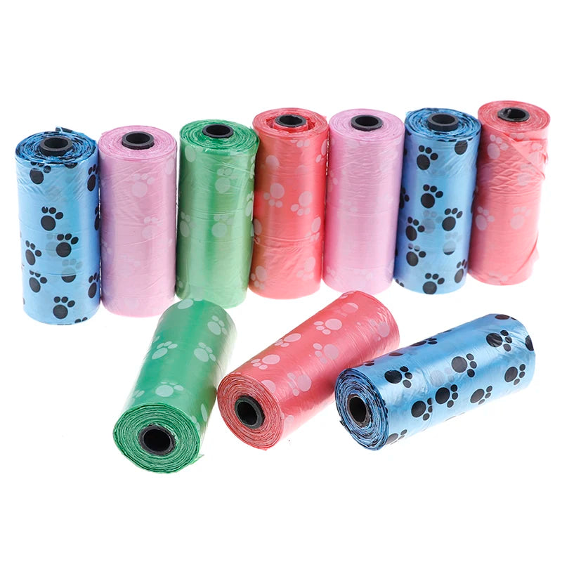 Hot Sale 1/10Roll Degradable Pet Dog Waste Poop Bag with Printing Doggy Bag for Cat Dog Color Random Delivery.