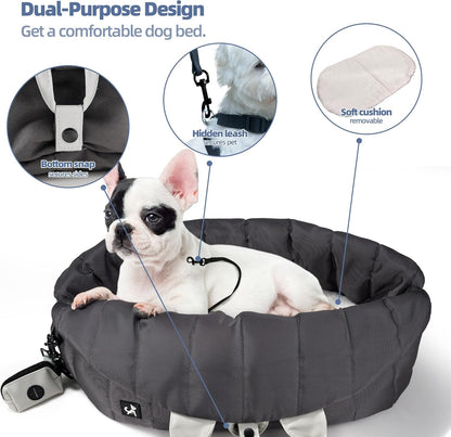 Dog Carrier for Medium Dogs, Travel Purse for Dogs up to 15 Lbs with Poop Bag Holder, Dog Collar Clip, Double-Sided Pad, Adjustable Leash, Waterproof Washable Bag, Monet Grey