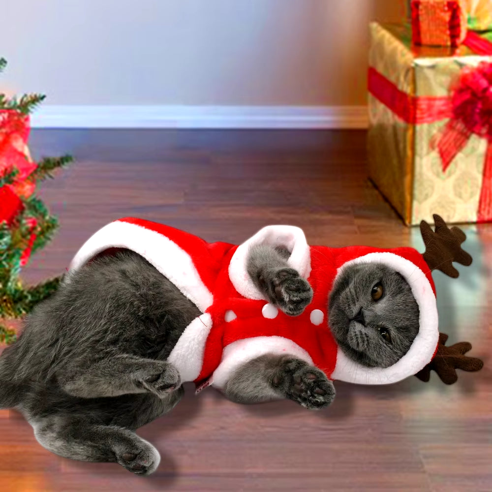 Christmas Cat Clothes Small Dogs Cats Santa Costume Kitten Puppy Outfit Hoodie Warm Pet Dog Clothes Clothing Accessories.