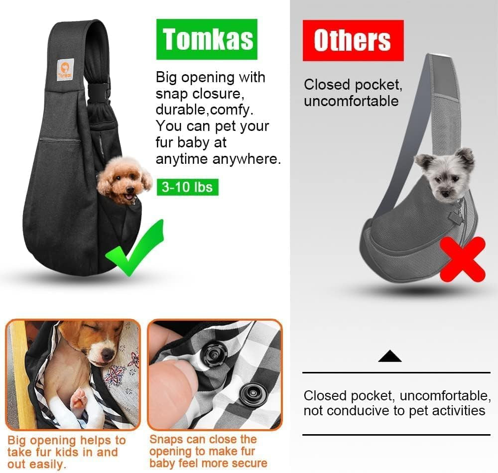 Small Dog Sling Carrier - Zipper Pocket & Adjustable Strap - for 3-10 Lbs Pets(Black)