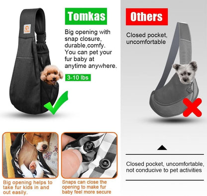 Small Dog Sling Carrier - Zipper Pocket & Adjustable Strap - for 3-10 Lbs Pets(Black)