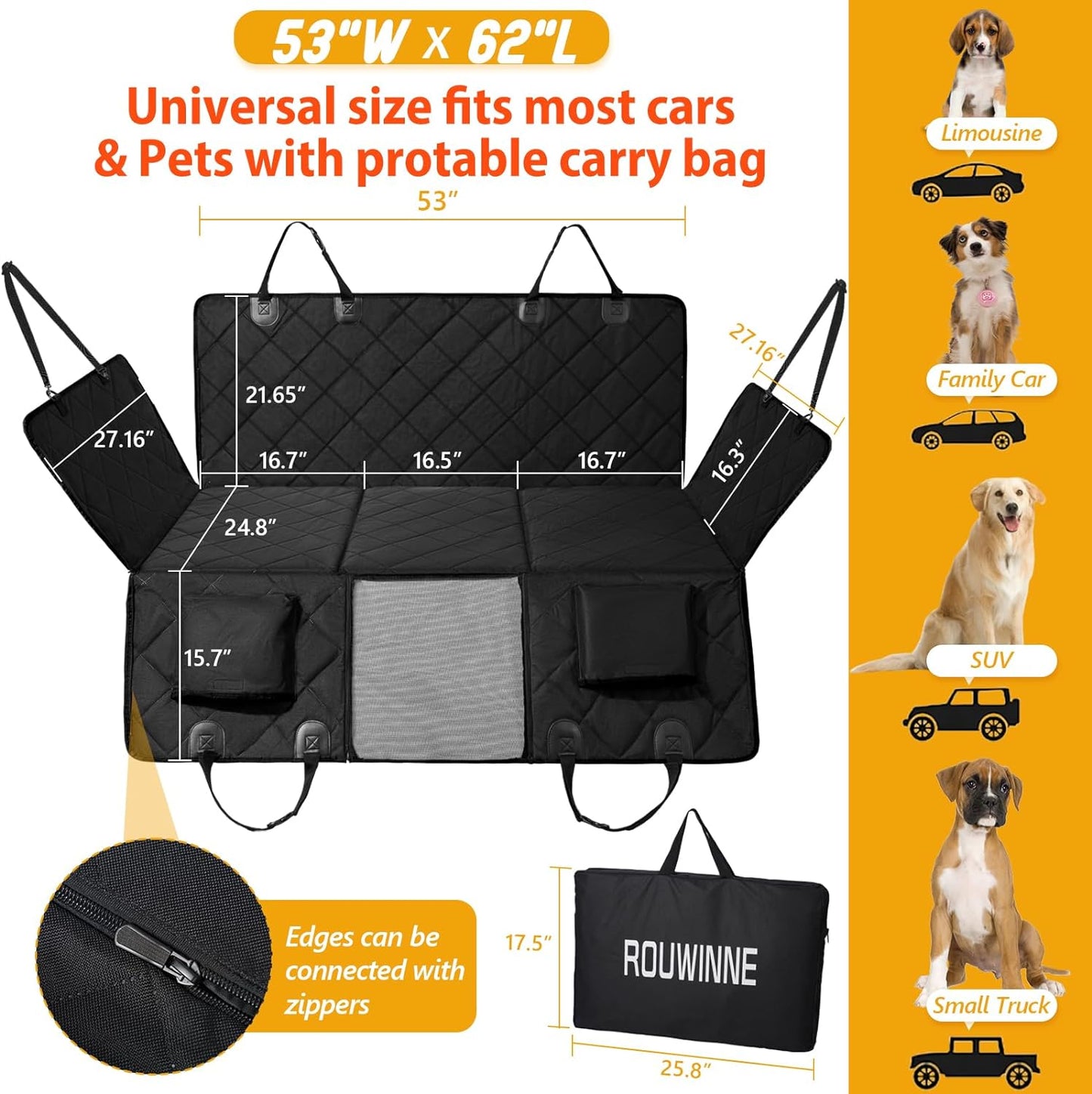 Back Seat Extender for Dogs-Large Space, Dog Car Seat Cover Hard Bottom Holds 400Lbs, Sturdy Backseat Extender for Dogs, Waterproof Dog Hammock for Car Dog Car Bed for Car, SUV, Truck Black.