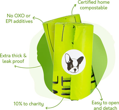 Certified Home Compostable Dog Poop Bags - 240 Pack (16 Rolls) - TUV OK HOME COMPOST Certified - Thick + Leakproof - 10% to Charity - Biodegradable Poop Bags for Dogs and Pet Waste - Doggie Supplies.