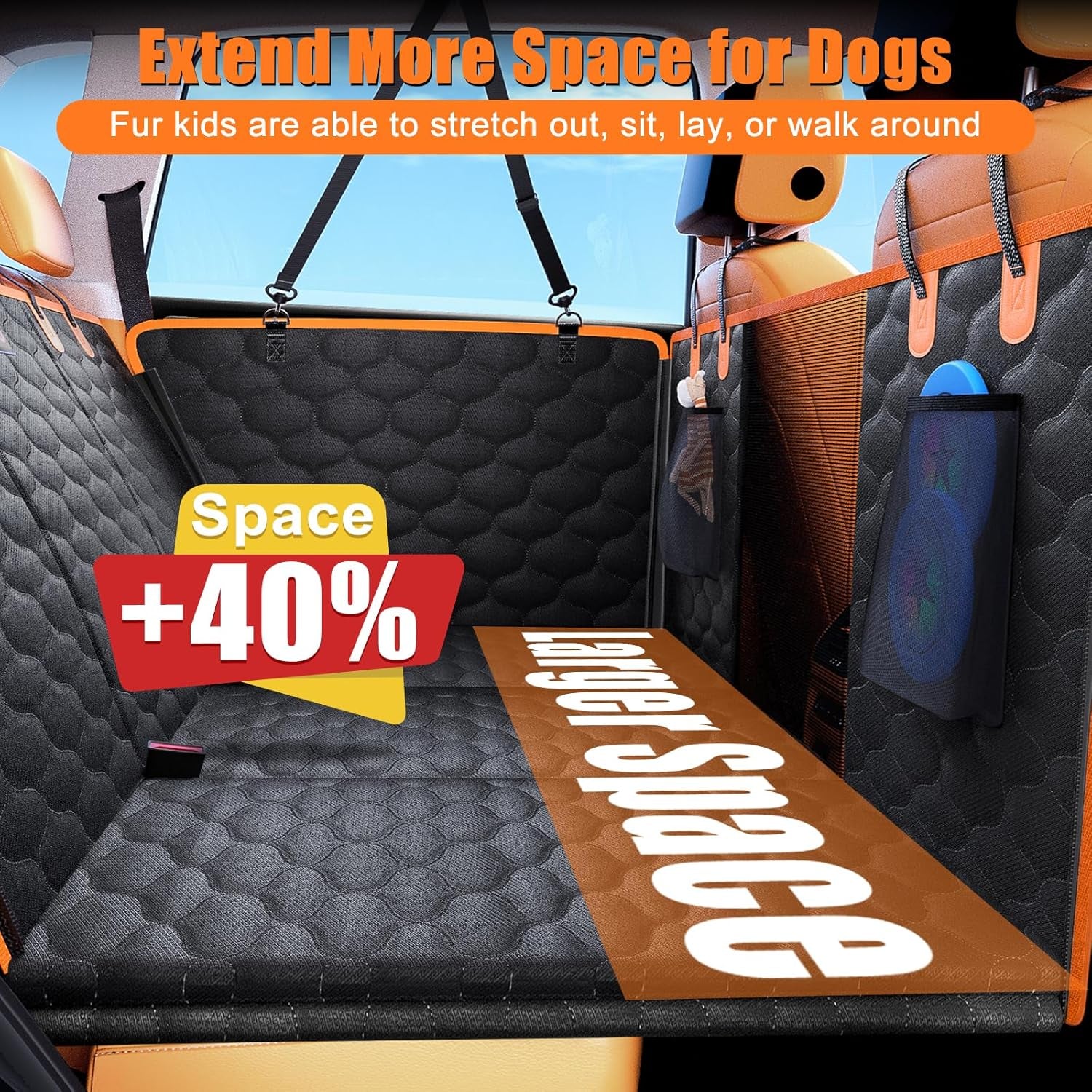 Back Seat Extender for Dogs, Car Seat Cover Back Seat Hard Bottom for Full Size SUV Small Truck, Dog Hammock with Mesh Window for Travel (Orange, for Cars/Suv/Small Truck)