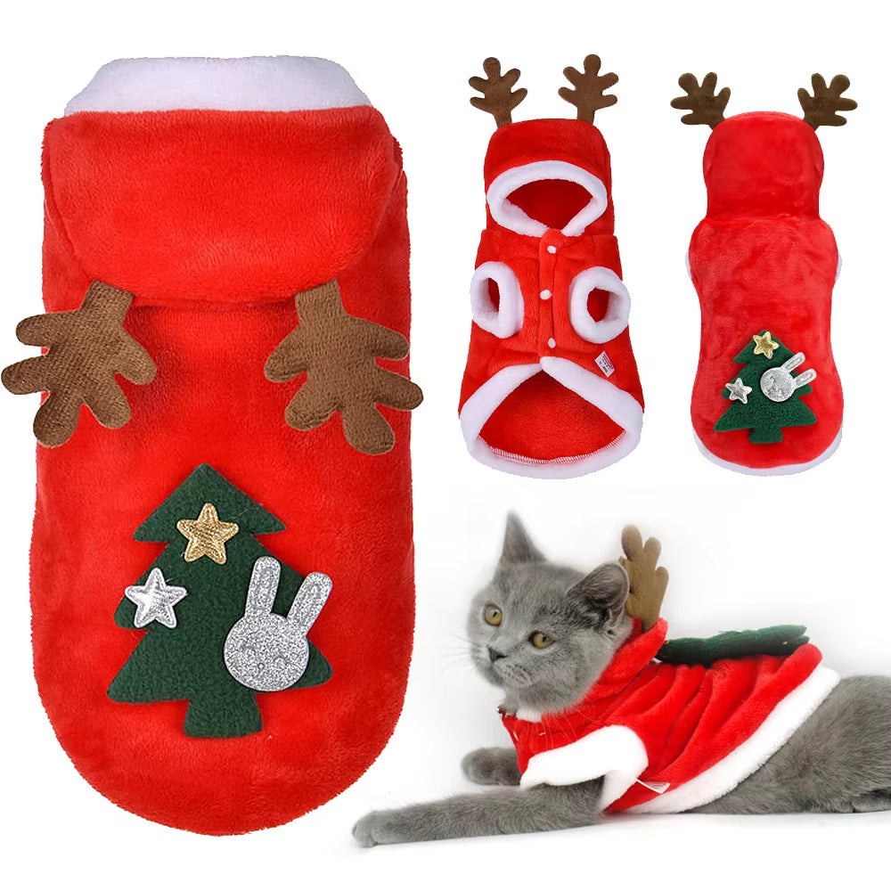 Christmas Cat Clothes Small Dogs Cats Santa Costume Kitten Puppy Outfit Hoodie Warm Pet Dog Clothes Clothing Accessories.