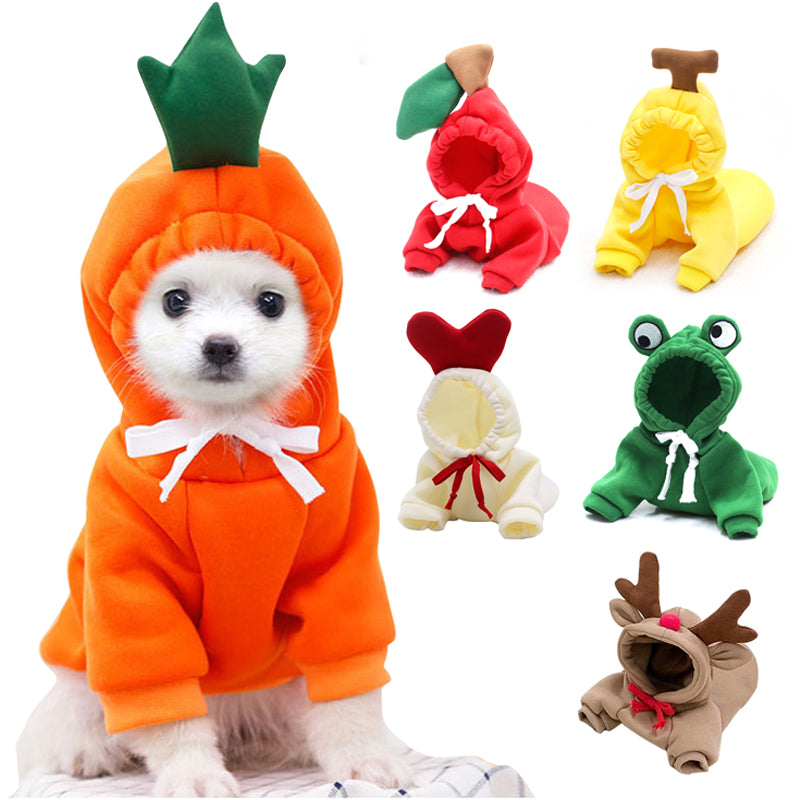Cute Fruit Dog Clothes for Small Dogs Hoodies Winter Warm Fleece Pet Clothing Puppy Cat Costume Coat for French Chihuahua Outfit.